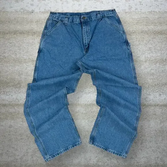 Vintage Carhartt Carpenter Jeans Baggy Wide Leg Fit Light Wash Denim 90s